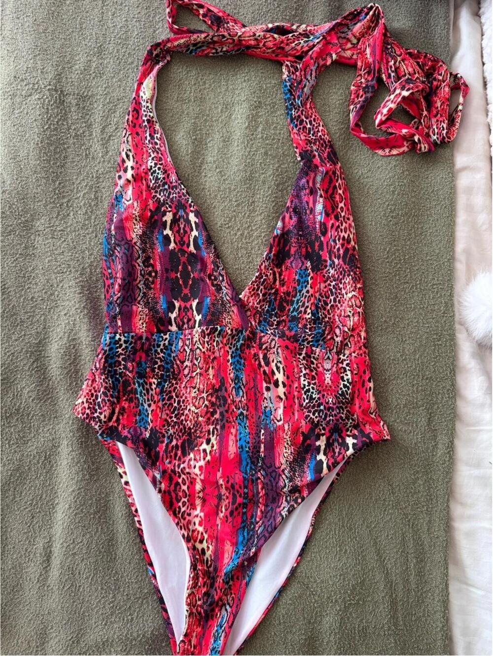Woman’s Pink Multi Halter One-Piece Swimsuit